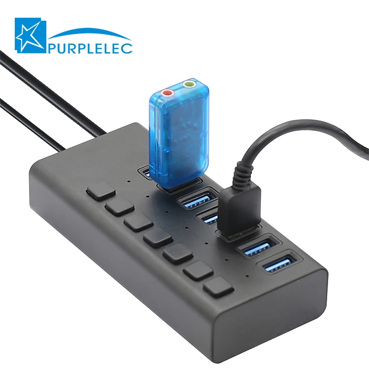 12V 3A Multiport USB Splitter Factory Price 7 Port USB 3.0 Hub with Individual Power Switches for Mac