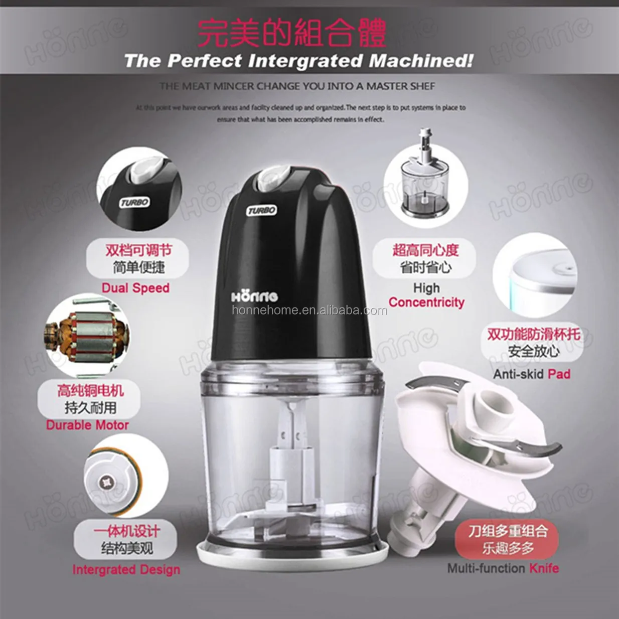 Detachable Instant Electric Mini Food Chopper with 500ml Plastic Bowl