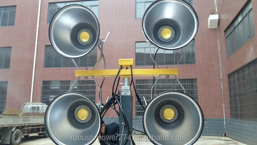 LED portable tower lighting lamp with trolley cart construction equipment for builders