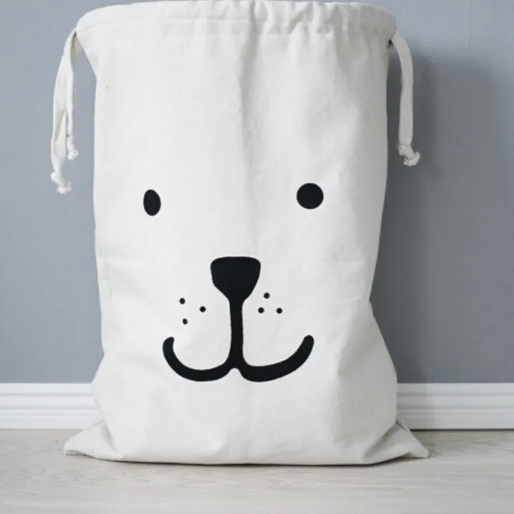 Large capacity printed eco-friendly cotton canvas drawstring laundry bag