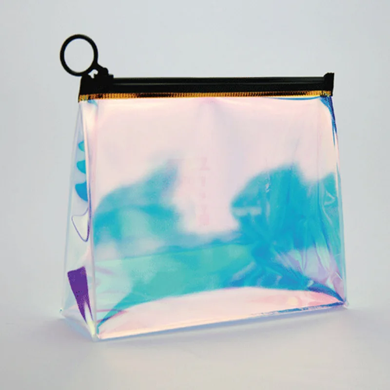 Custom pvc ziplock holographic makeup bag hologram cosmetic bag