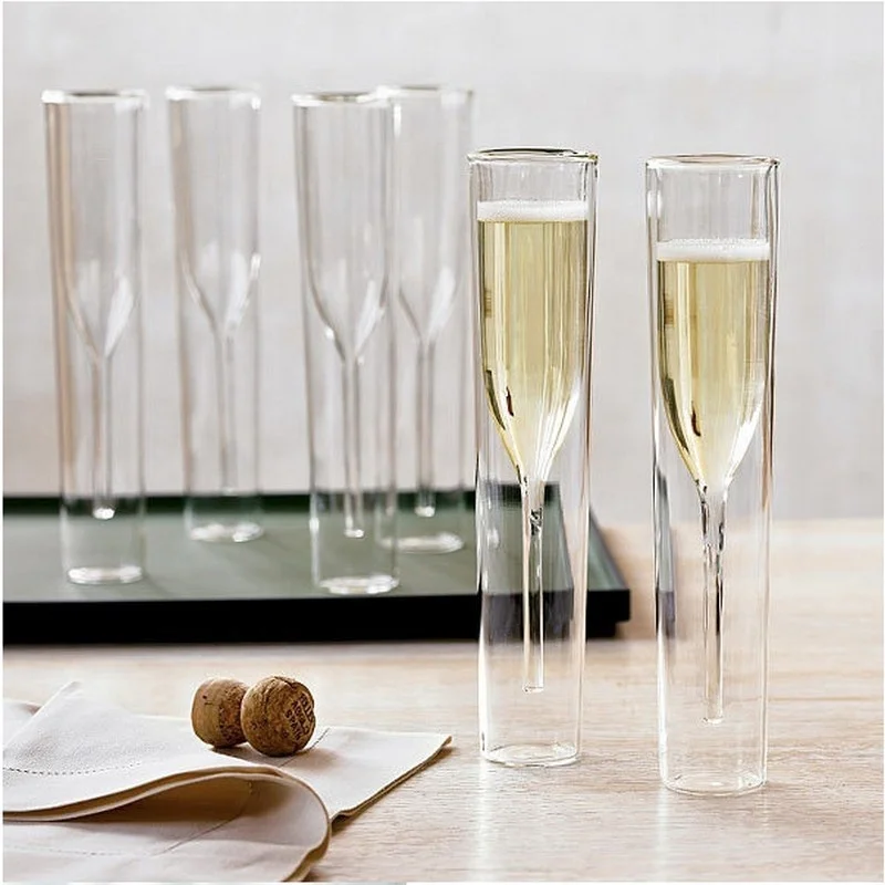 High Quality Lead-Free Double Wall Stemless Clear Luxury double wall champagne glass cup