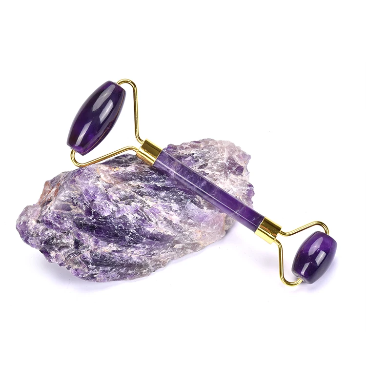Fancy crystal amethyst natural stone jade facial massage roller Beauty skin care