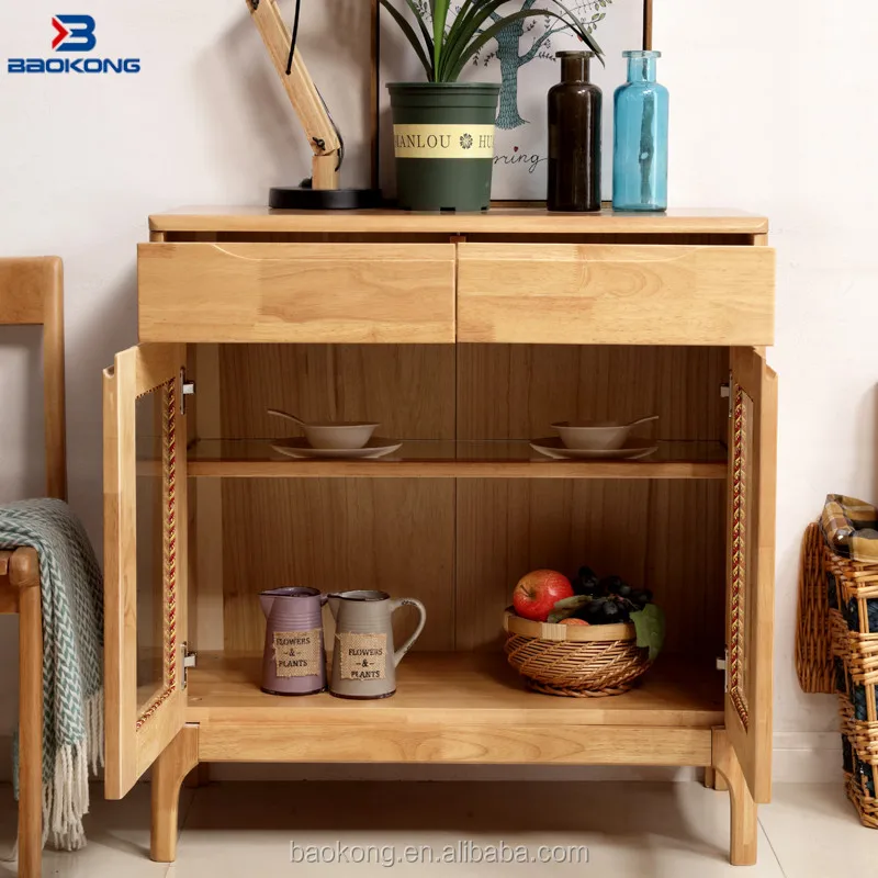 Luxury Rubber Wood Dining Room Glass Door Side Cabinet Design