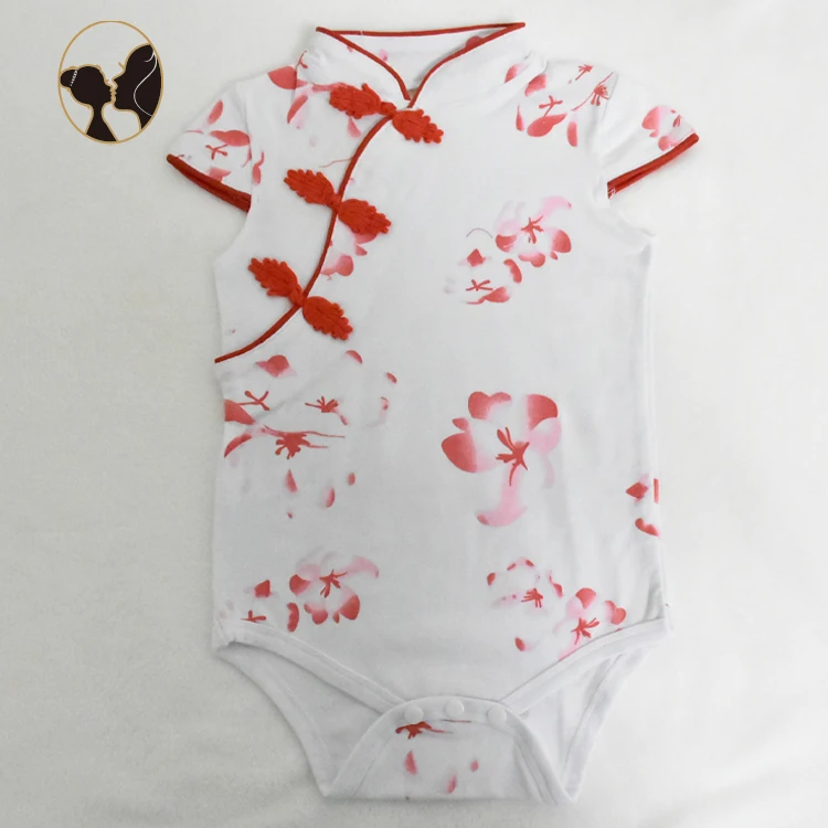
Китайский цветочный стиль цветы для новорожденных девочек Комбинезон с китайской button 