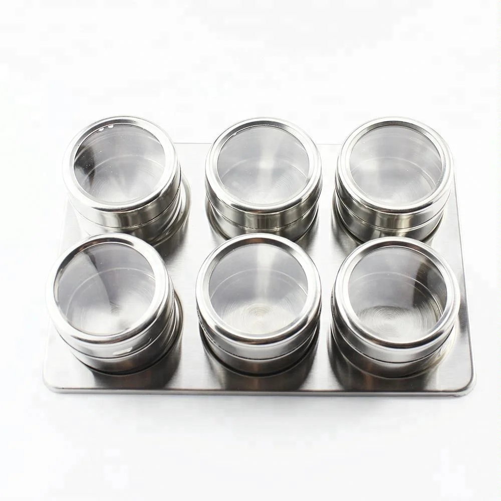 12 Premium Grade 304 Stainless Steel Magnetic Spice Containers with clear lids