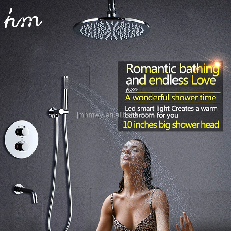Conceal LED Shower Set With 10 inches Brass Shower Head + Hand Sprayer + Thermostatic Mixer Tap