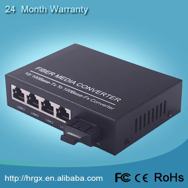 Высокая производительность хорошая цена 10/100M 1 Волоконно 4 Ethernet волоконно-оптических медиа конвертер RJ45 разъем SC