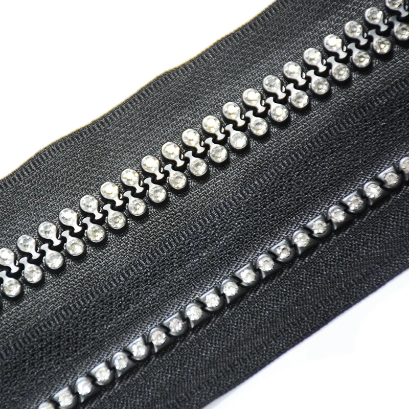 Decorative Rhinestone Close End Plastic Zipper 5# Single Resin Teeth Diamond Zipper For Dresses