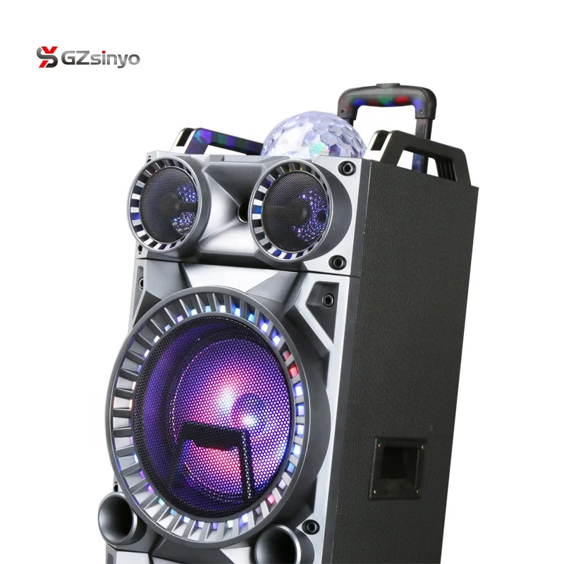 
double 10 inch wooden rechargeable party portable dj speakers with disco light 