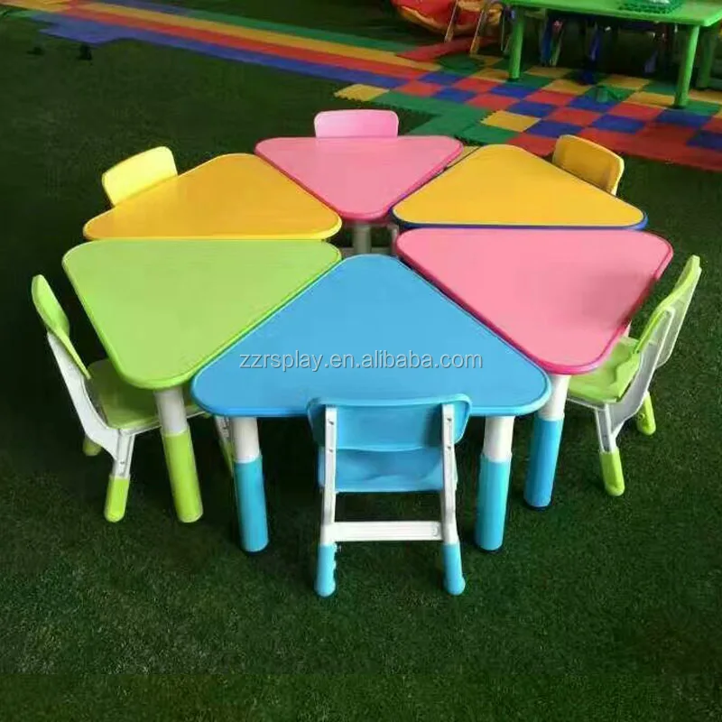 wholesale triangle height adjustable kids table chair for nursery school