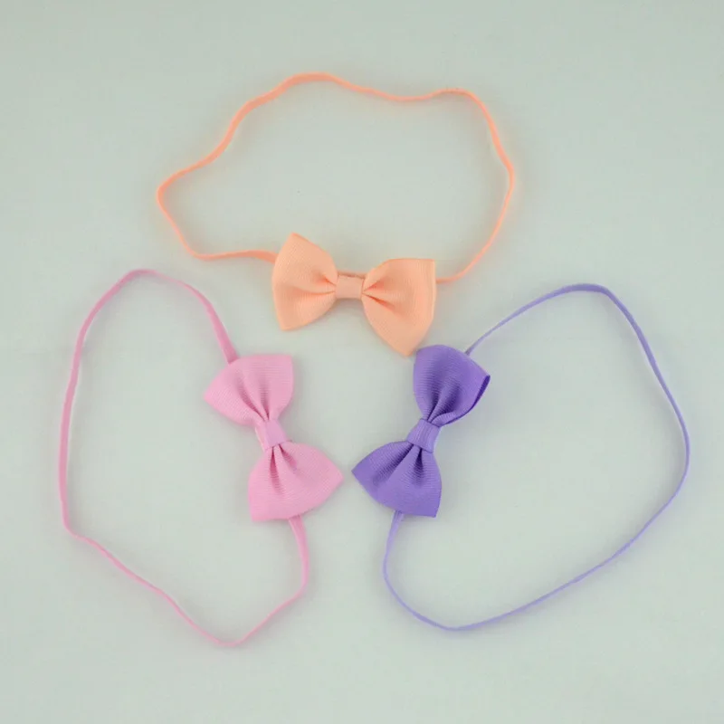18 colors stock wholesale solid color grosgrain ribbon bow ,children elastic band small hair bow for decoration