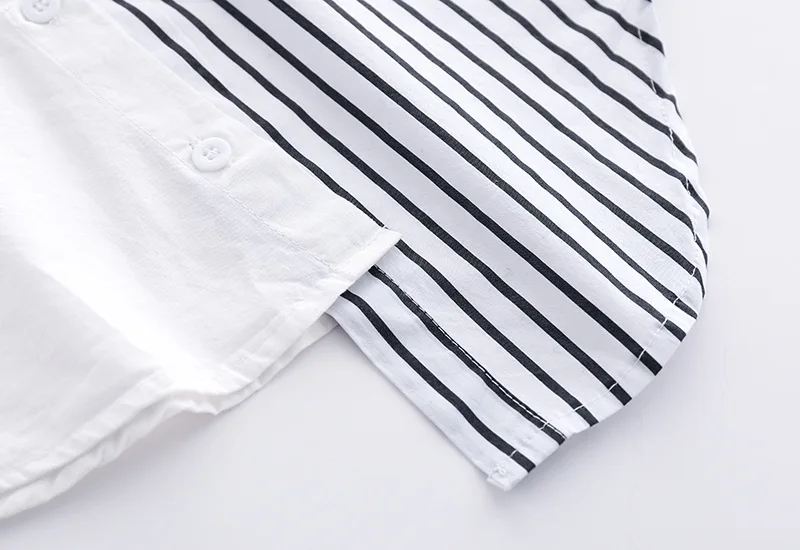 
New Product Distributor Wanted Boys Chinese Collar Stripe Long-sleeved Cotton Irregular Tailoring Shirt 