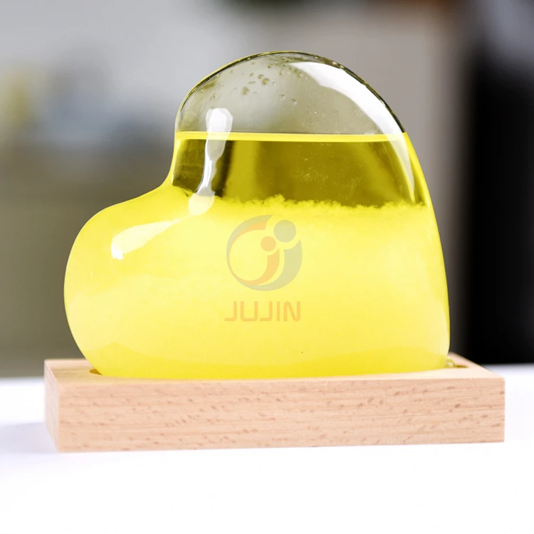 
High Quality Heart Shape Storm Glass Pink/Clear/Yellow/Green Color Storm Glass Barometer 