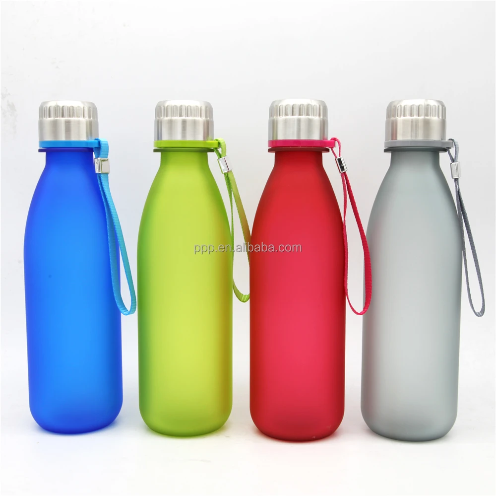 
eco-friendly BPA free single wall plastic logo customized colorful cola bottle with fixed handle 