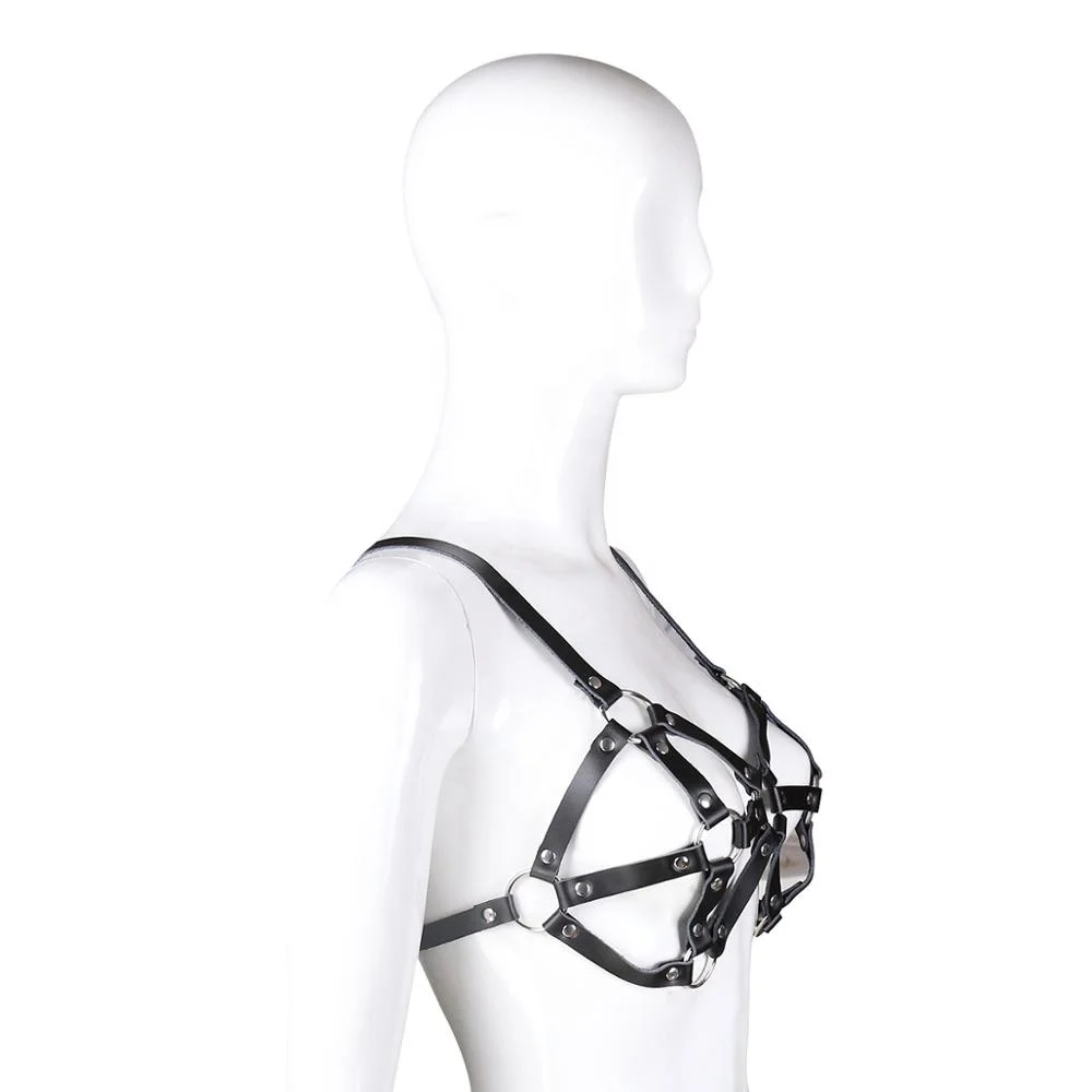 Factory Price Women Leather Bondage Restrain Sex Bondage Collars Women Fetish Slave Sex Toys Harness bra Sexy Bralette Harness