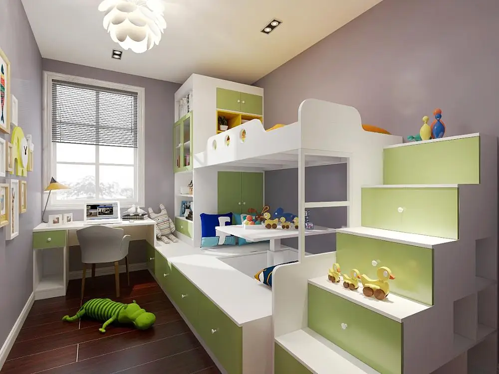 
Environmentally Friendly Cabinets Design Kids Room Furniture Children Bunk Bed with Desk 