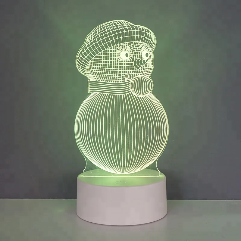 3D Illusion Creative Snowman RGB Bedside Night Lamp for Christmas Gift