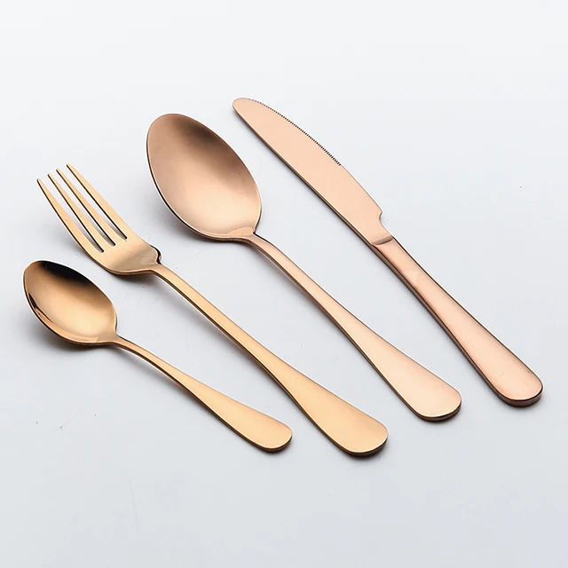 wedding gold cutlery set customized with logo spoons forks knives stainless steel rose gold,blue,black,flatware set