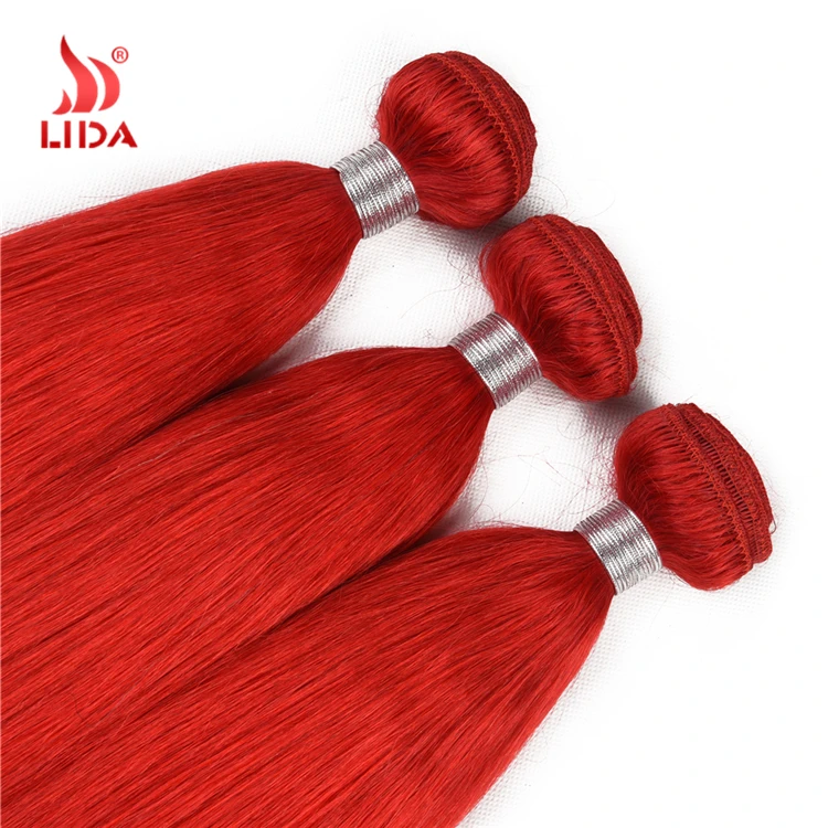 Red color Russian human Hair extensions Raw Original silk straight Natural Weft hair color