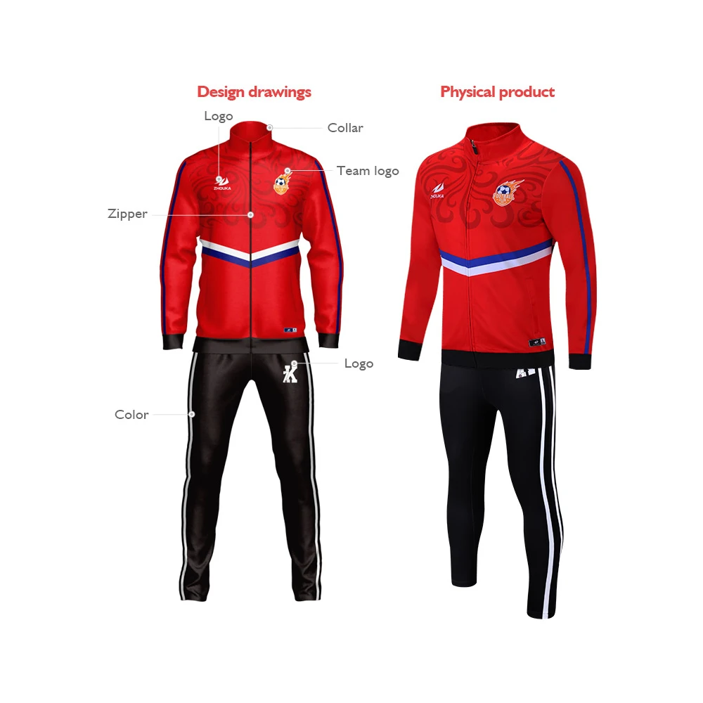 Gold slim fit custom design jacket mens sublimated tracksuits soccer jersey uniforms 210/280g tracksuit