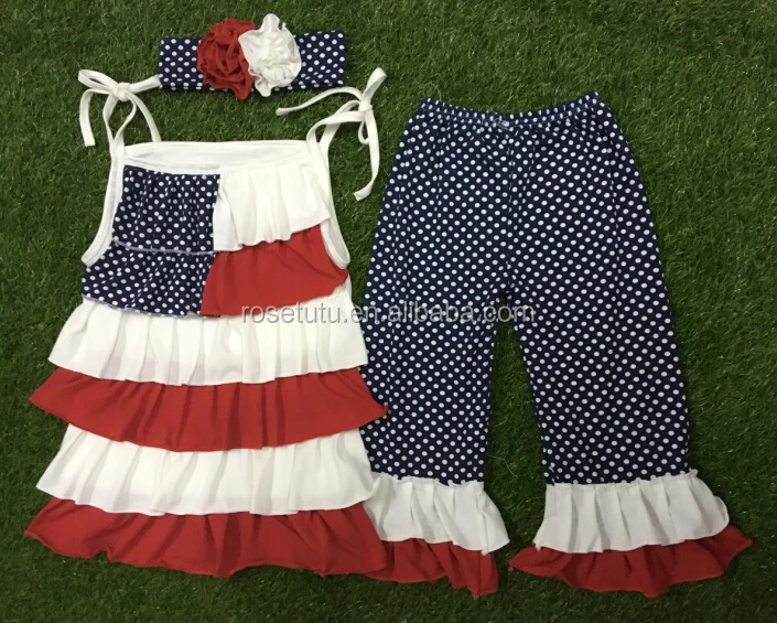 
Latest baby frock designs fancy fourth of july girls outfits cotton boutique wholesale kids clothes girls dress ruffle sets 
