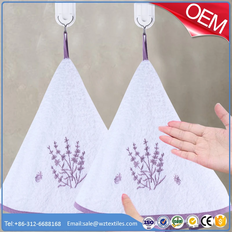Round terry loop kitchen tea towel with hanging tie wholesale