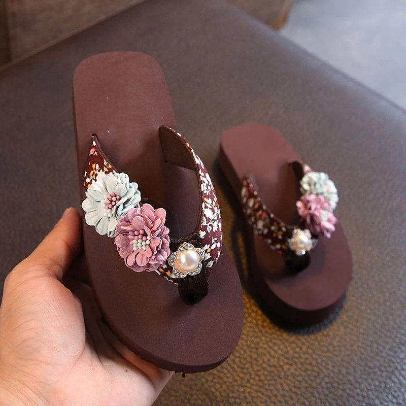 
Eva Pearl Flower Flip-flops Kid Summer Slippers 
