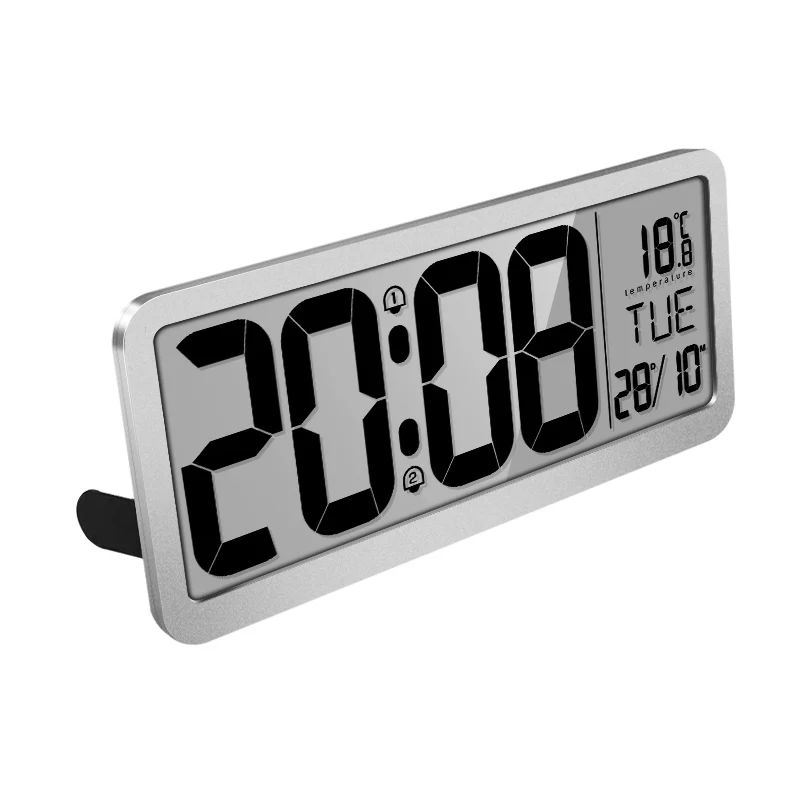 Rectangle battery powered smart LCD large display digital wall mounted alarm clock with time date weekday