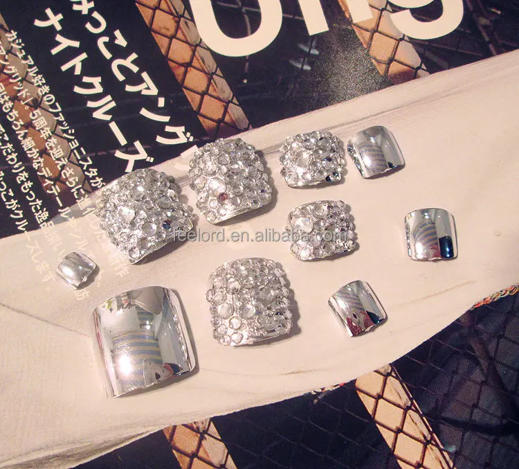 hotsales Korea style pre-design artificial toe nail tips FJ25 chrome metallization 3D false toe nails