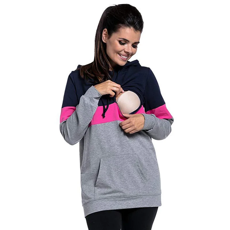 Новый дизайн лоскутный Женский Повседневный пуловер для беременных с ребенком кенгуру модная пользовательская Толстовка для кормления