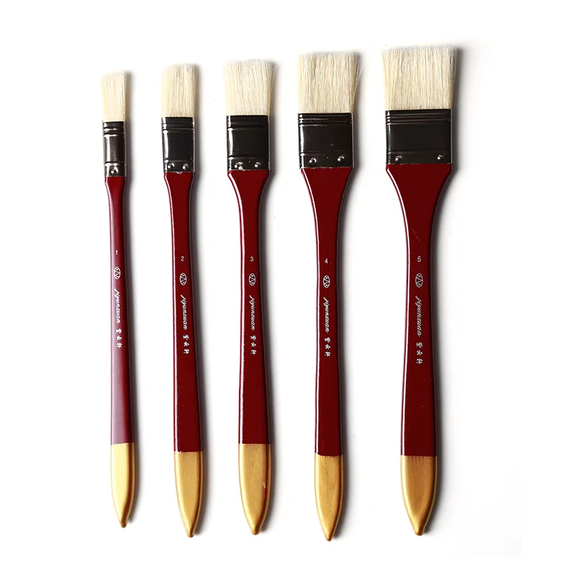 
Hot Sale Paint Brush Set High Quality Hog Mane Flat Brush Professional Oil Painting Brush 