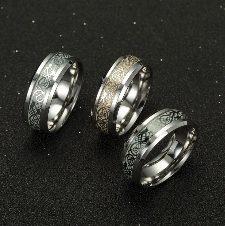 Unisex Finger Ring Dragon Design Luminous Stainless Steel Rings for Party