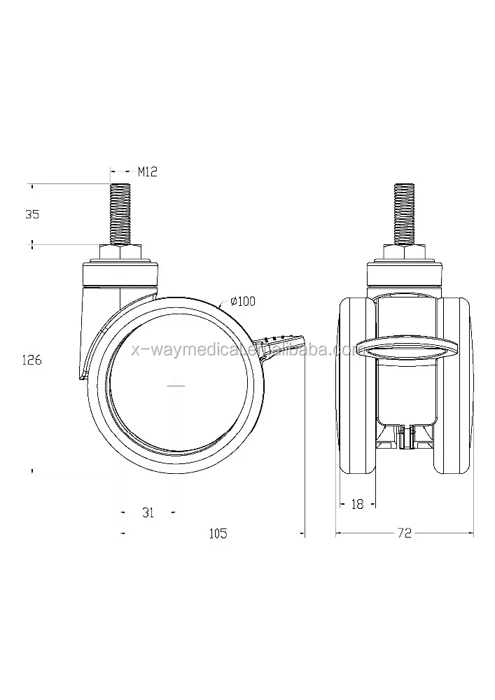 50mm 75mm 100mm High quality double wheel Furniture chair caster wheels for furniture with brake TPE china