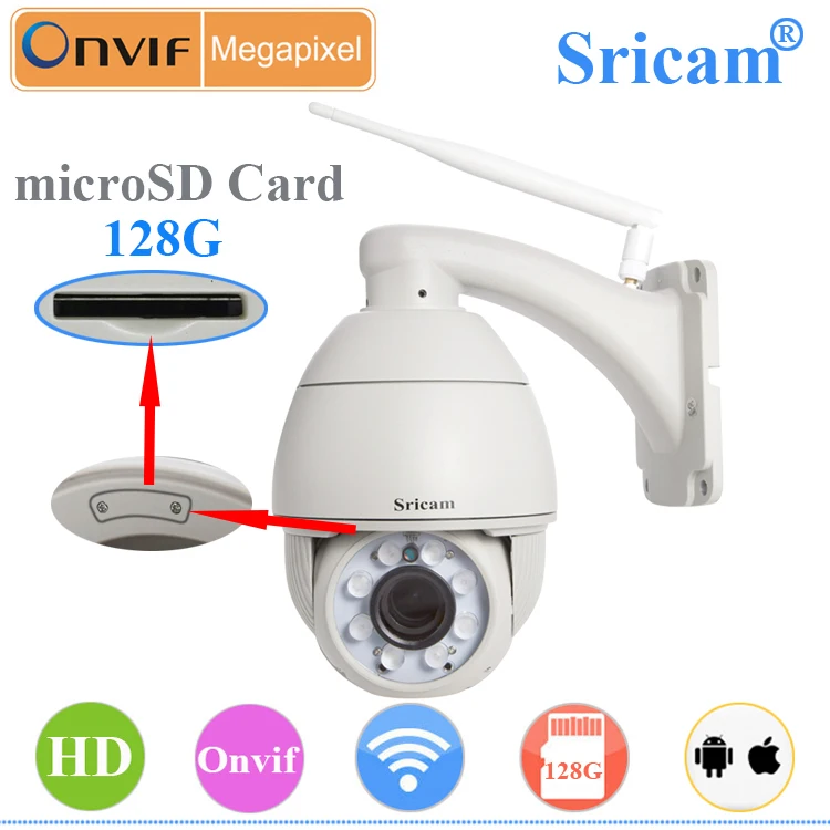 Sricam SP008 Onvif IP камера PTZ H264 1 1,0-мегапиксельная Full HD PTZ беспроводной открытый 720 P HD