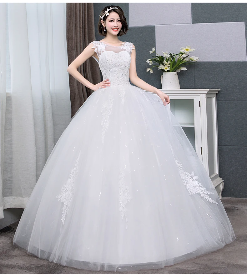 
XQX001 Wholesale Cheap Wedding Dress Made In China Illusion O-neck Appliqued Lace Sexy Plus size Wedding Dress Bridal Gown 