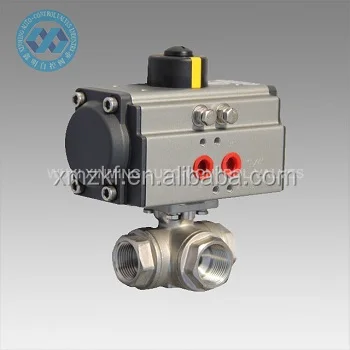 180 degree Pneumatic Actuator 3 way ball valve, 3 way ball valve with Pneumatic Actuator