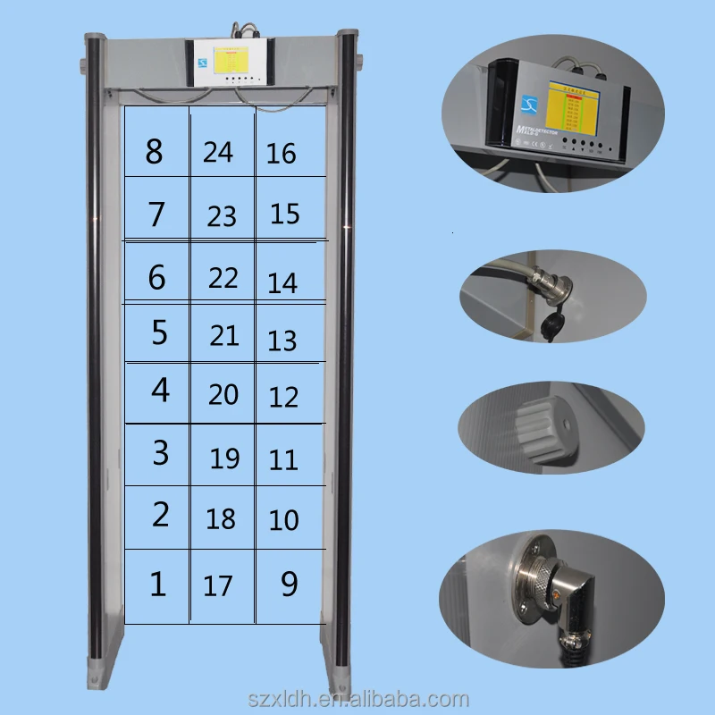 
7 inch LCD display 24 detecting zones best price walk through door frame body scanning metal detector 