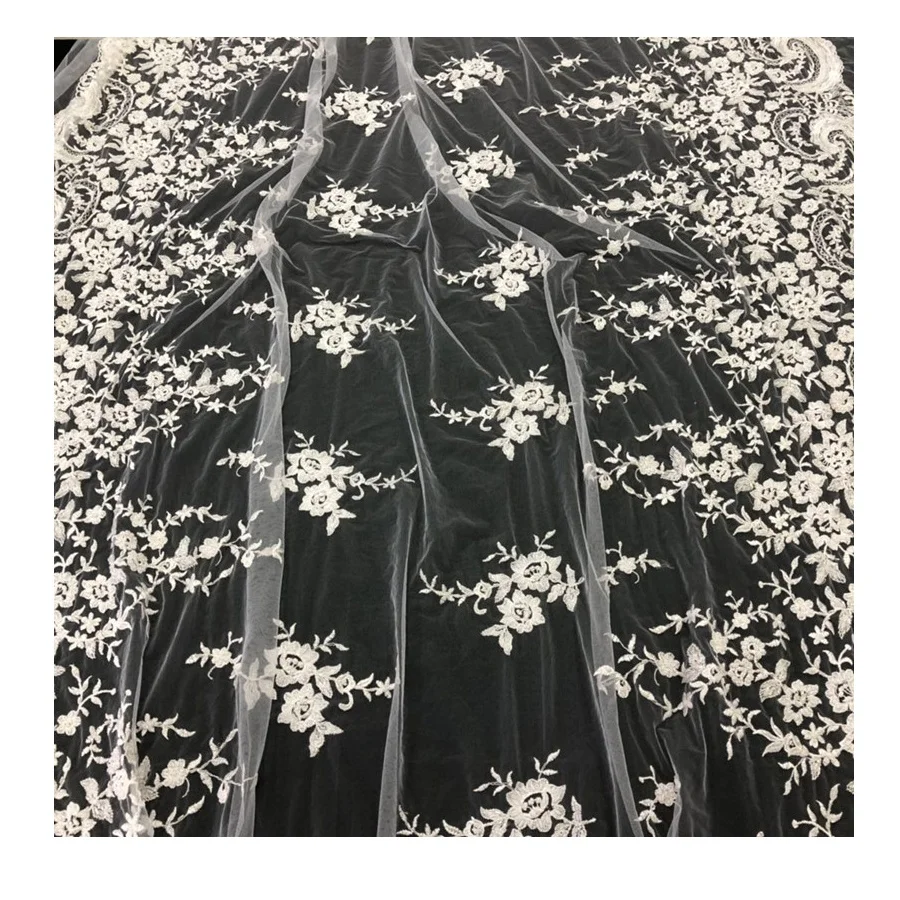 African beaded embroidery lace fabric swiss bridal chantilly guipure lace for wedding dress