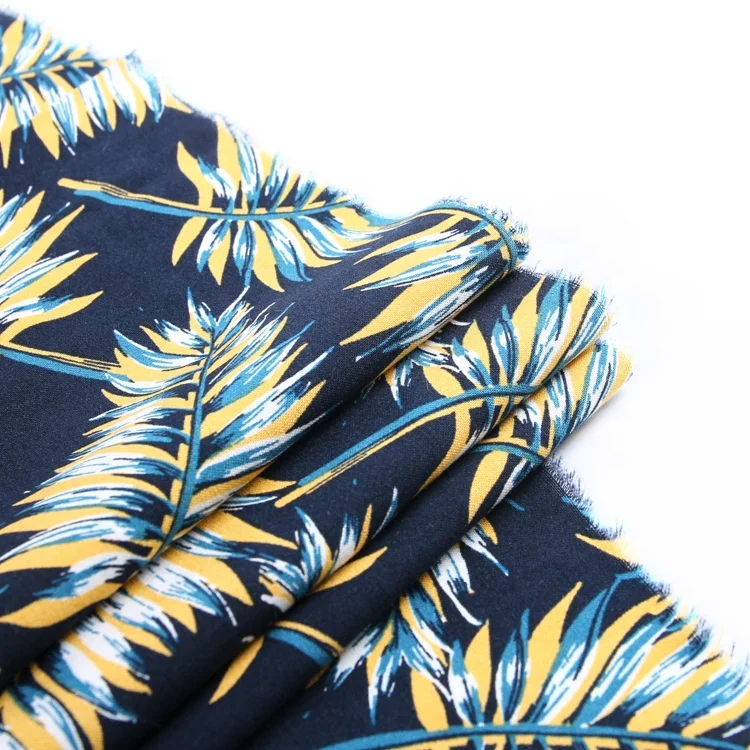Leaves printed casual spandex 100% rayon viscose lining polyester fabric