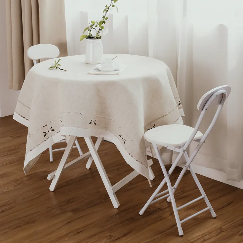 Yutong Floral Embroidery Solid Color Pattern Tablecloth Dust-Proof Table Cover For Kitchen Dinning Round Table Cloth Deco