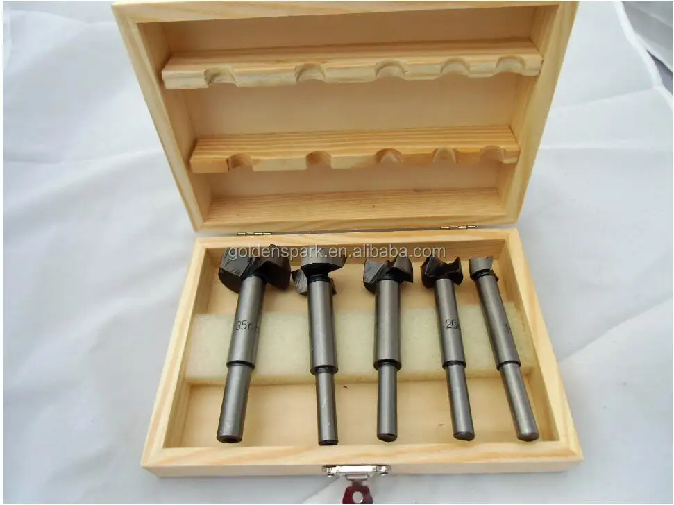 5pc Metric Hinge Forstner Wood Drill Bit Set Wooden Case 15-35mm