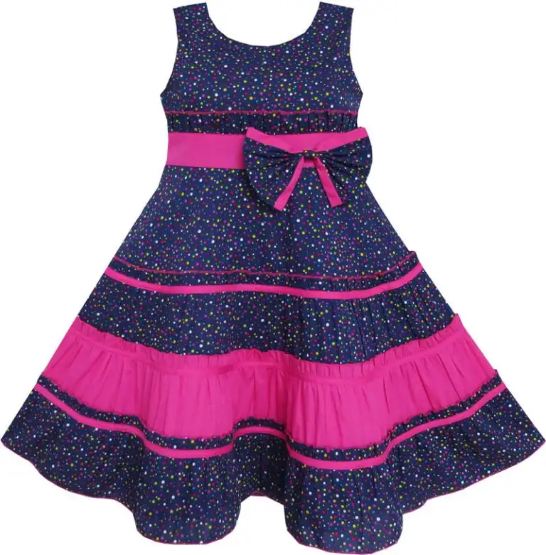 Sunny Fashion Girls Dress Cotton Floral Print Beaded Butterfly Purple