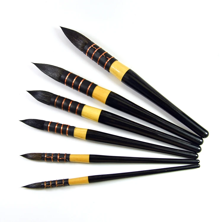 grey rat hair wooden handle painting art brush set