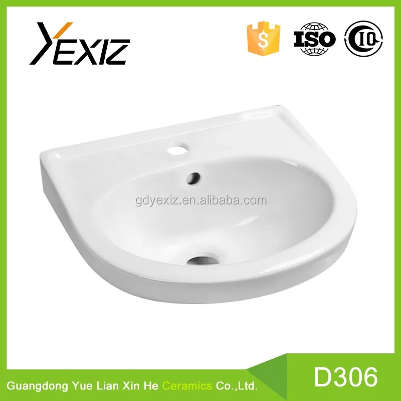 
D306 washroom vanity hand wash basin with stainless steel shelf 