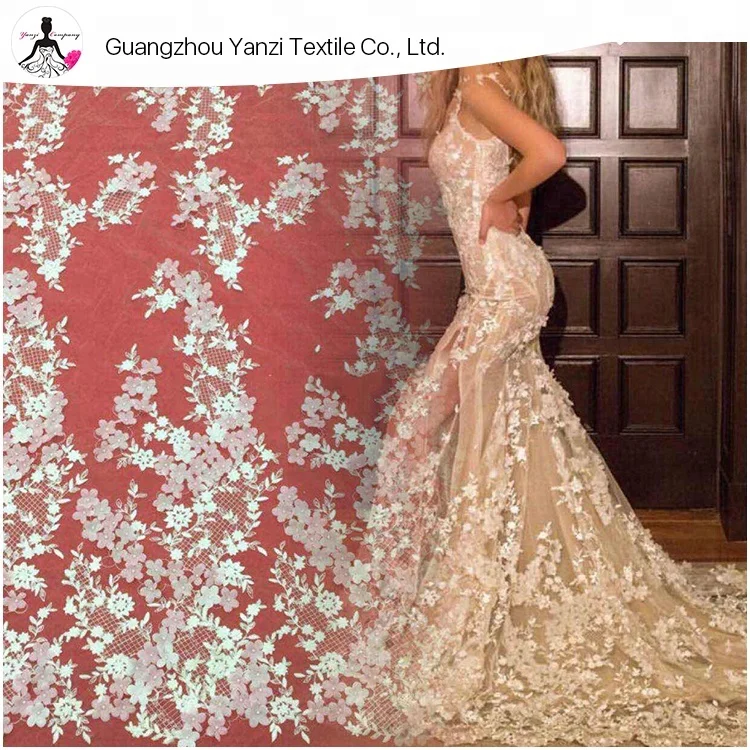 Лидер продаж; Модные бисера Кружева платье ткань красивый 3D вышивкой кружевной ткани для вечернего платья