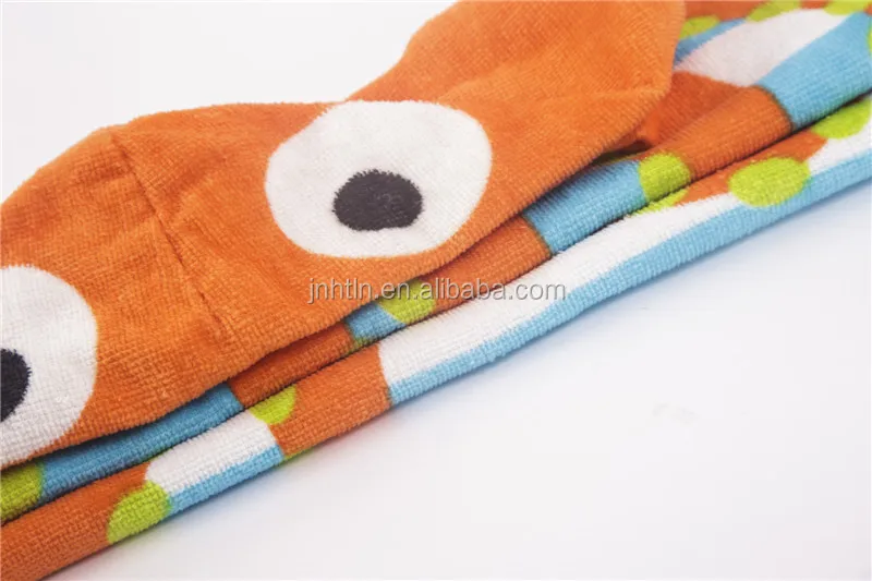 Розовое детское пляжное полотенце-пончо с капюшоном в виде осьминога