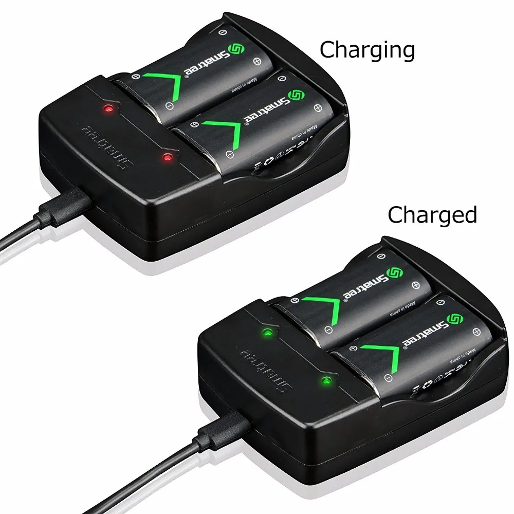 Smatree Rechargeable NI-MH Battery 2000mAH (2-Pack) + Dual-Channel Charger for Xbox One / Xbox One S Wireless Controller