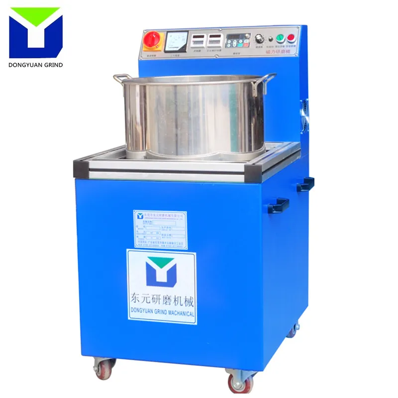 Fully automatic stainless steel parts and gemstone magnetic abrasive polishing machine.