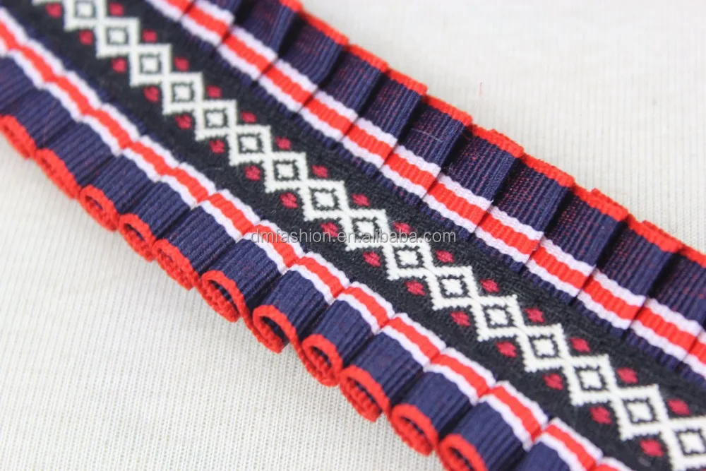 Wholesale custom ruffle woven ribbon for ethnic garments